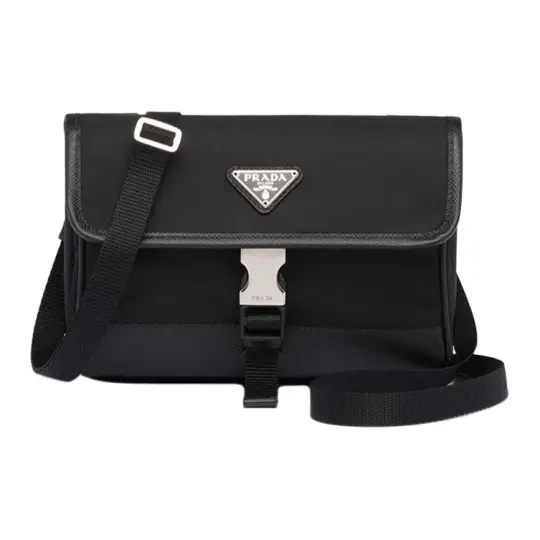 PRADA Saffiano Recycled Nylon With Saffiano Leather Camera Bag And Cell Phone Pouch Unisex Black