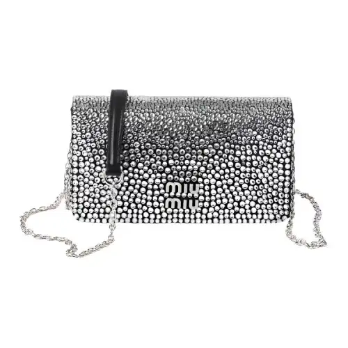 MIU MIU Synthetic Faux Crystal Satin Shoulder Bag, Crossbody Bag Mini Women's Black