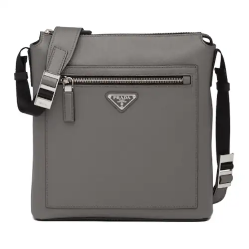 PRADA Saffiano Casual Leather Crossbody Bag, Shoulder Bag Men's Marble Gray