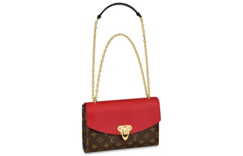 LOUIS VUITTON Coated Canvas With Multicolor Grainy Cow Leather Portable Crossbody Bag, Shoulder Bag Women's Cherry Red
