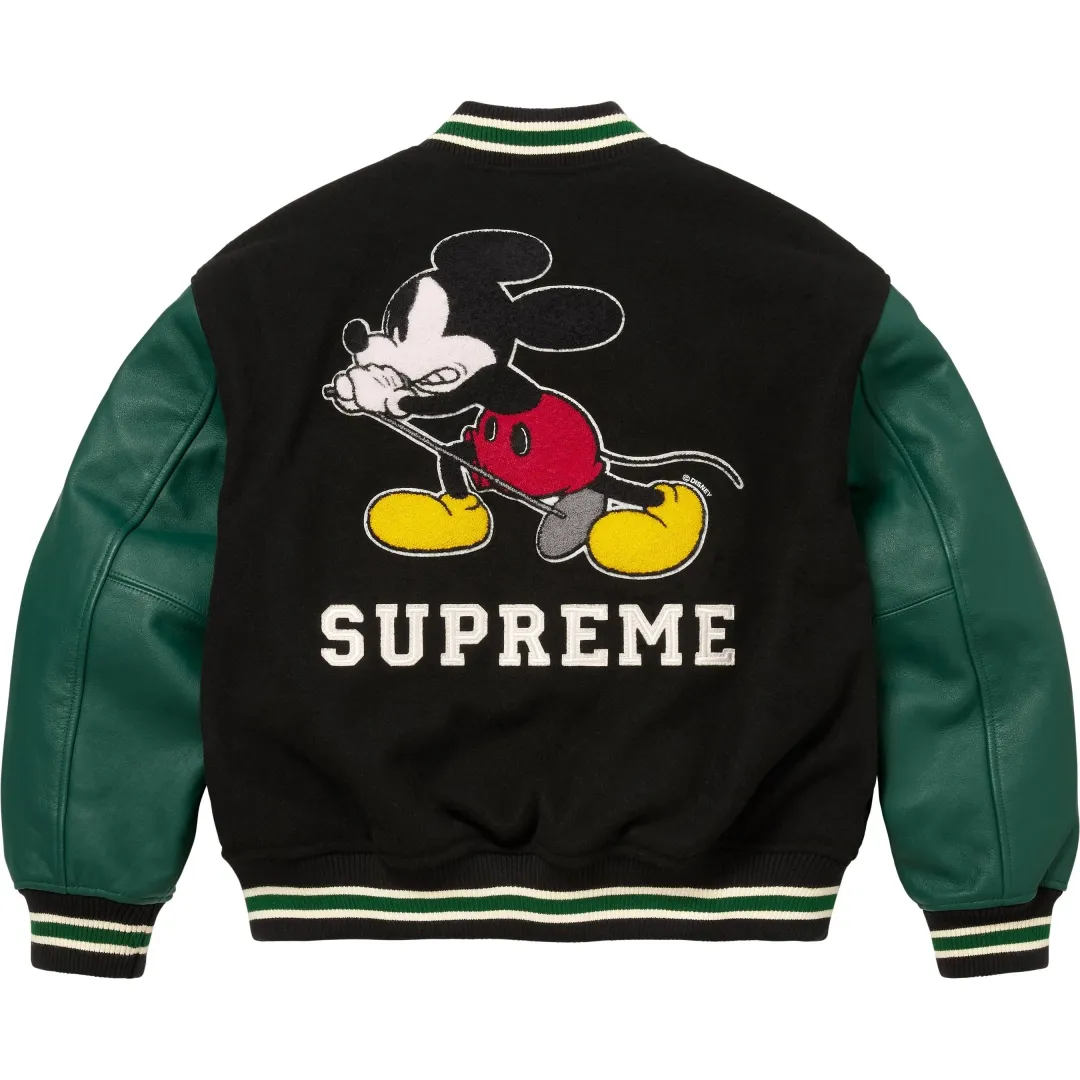 Supreme mickey appliqued varsity jacket