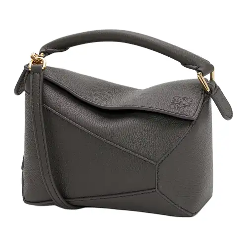 LOEWE Puzzle Soft Grain Cow Leather Puzzle Bag, Shoulder Bag, Crossbody Bag, Handbag Mini Women's Dark Gray
