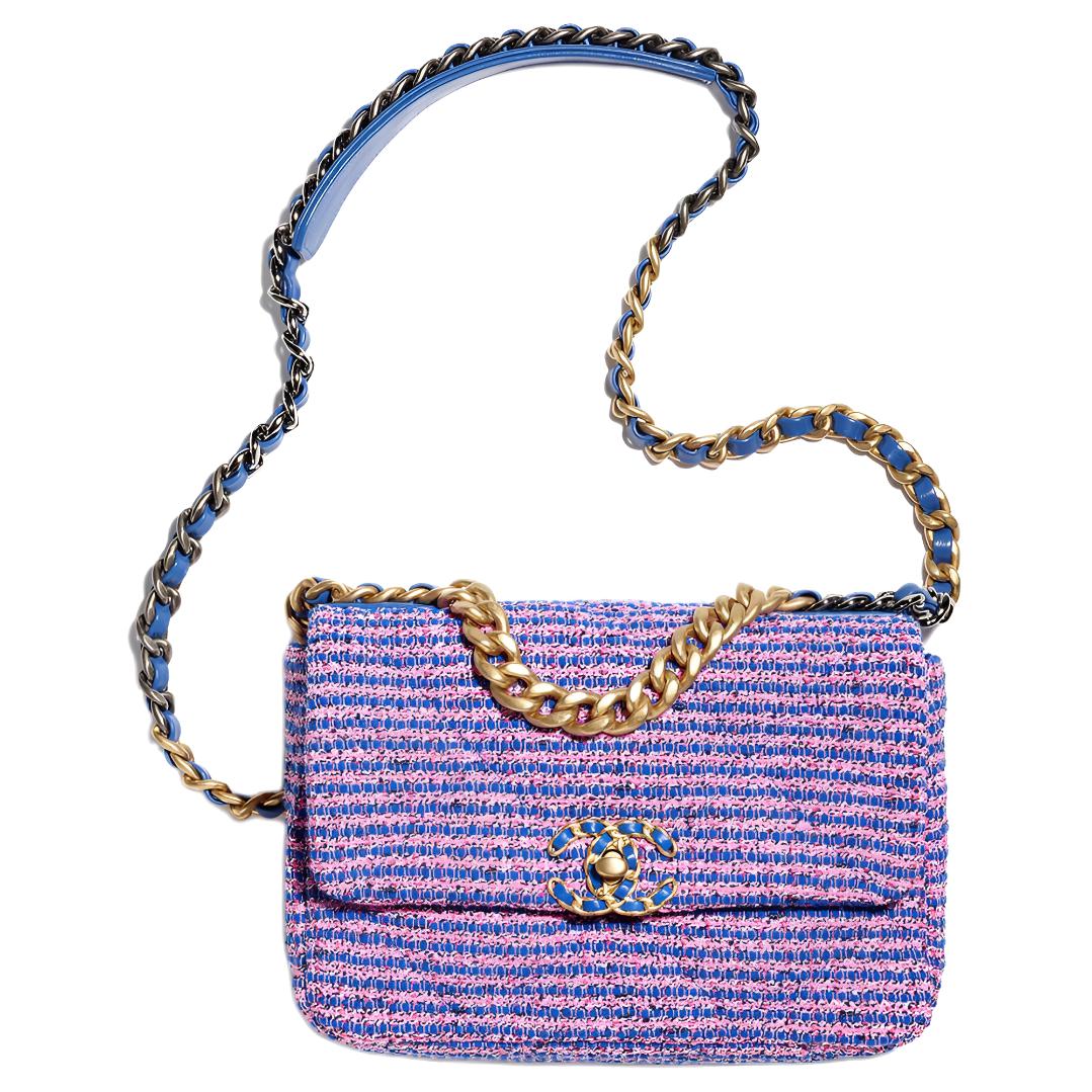 CHANEL 19Bag Twill Woolen Crossbody Bag, Shoulder Bag Women's Blue/Pink/Black/White