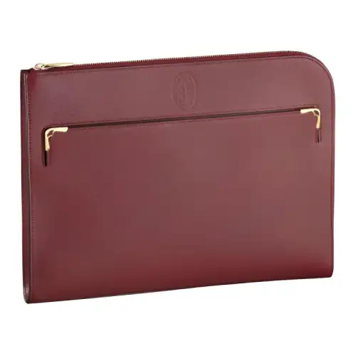 CARTIER Calfskin Clutch Briefcase Men's Burgundy