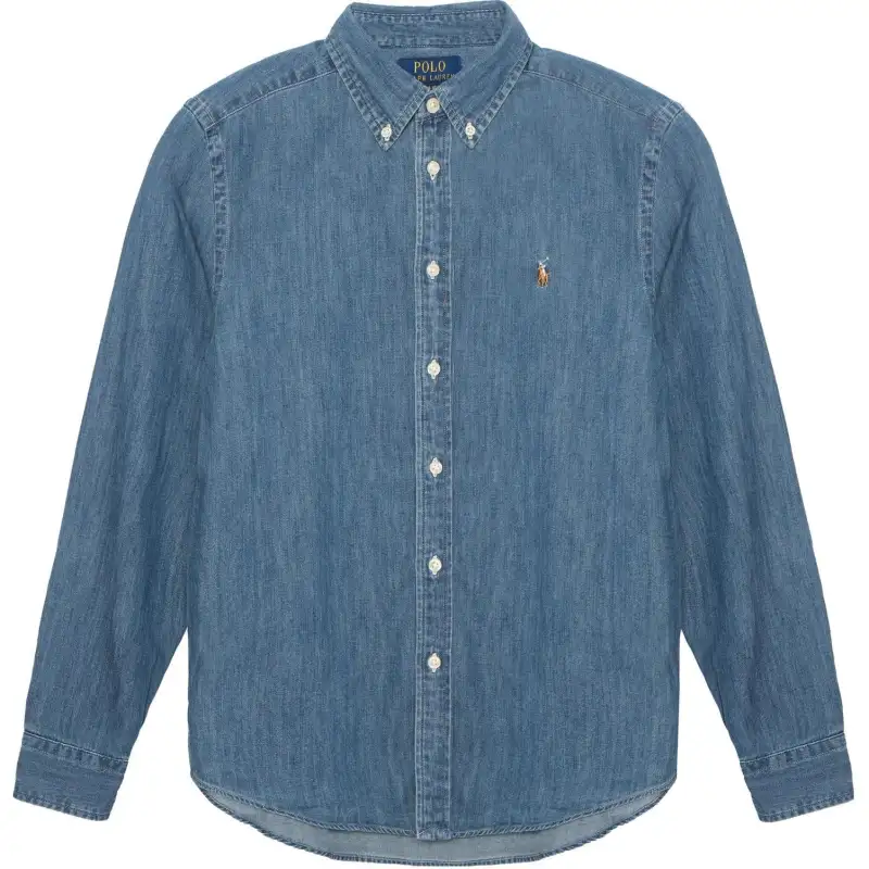 Polo Ralph Lauren Long-sleeve, children's blue shirt, with your logo imprint, with embroidery, for teenagers