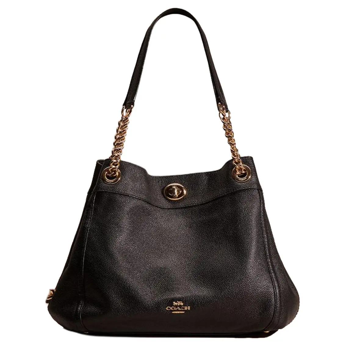 COACH Turnlock Pebbled Leather Shoulder Bag Large Women's Black
