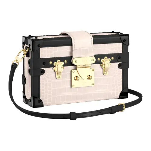 LOUIS VUITTON PETITE MALLE Matte Alligator Leather Shoulder Bag, Crossbody Bag Women's Milk White