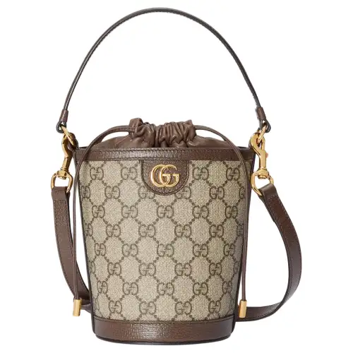 GUCCI Ophidia Canvas With Leather Canvas Bag, Bucket Bag, Shoulder Bag, Crossbody Bag, Handbag Mini Women's Brown