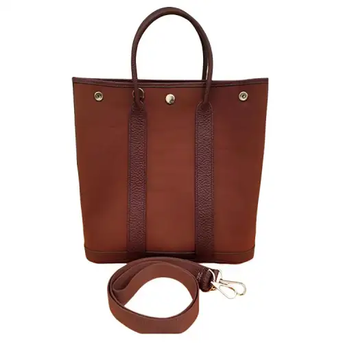 HERMES Garden Party Canvas With Leather Handbag 28 Women's Saddle Red & Burgundy