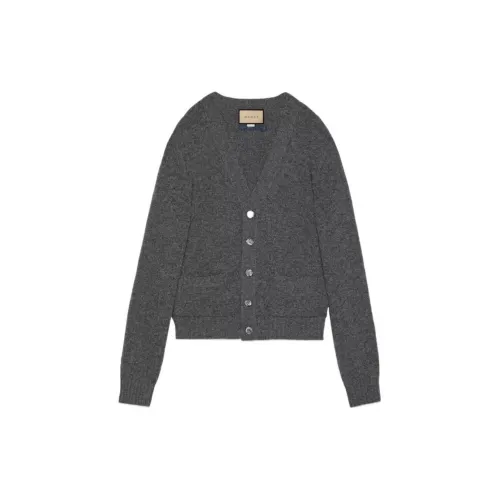 GUCCI Knitwear Men's Gray V Neck Moderate Cardigan
