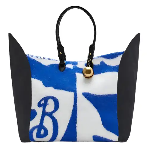 Burberry Calfskin Suede Leather Tote Bag, Shopping Bag, Handbag Large Women's Knight Blue