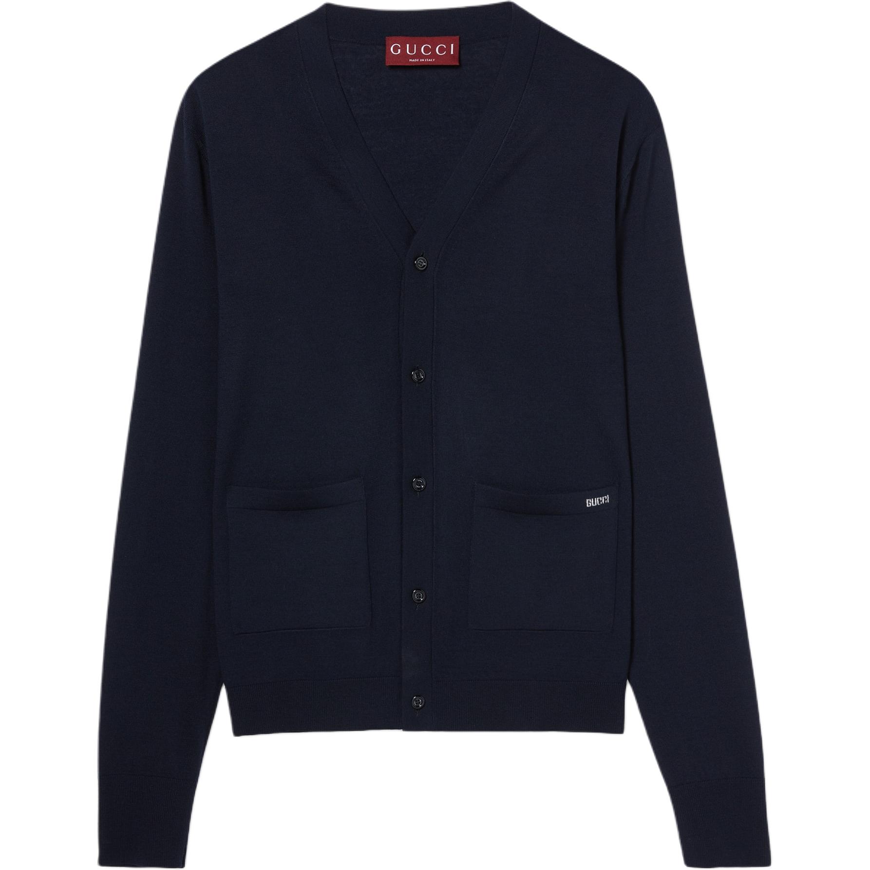 GUCCI Fine Wool Knit Polo Top With Intarsia