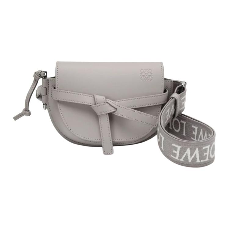 LOEWE Gate Soft Cow Leather Shoulder Bag, Crossbody Bag Mini Women's Pearlescent Gray