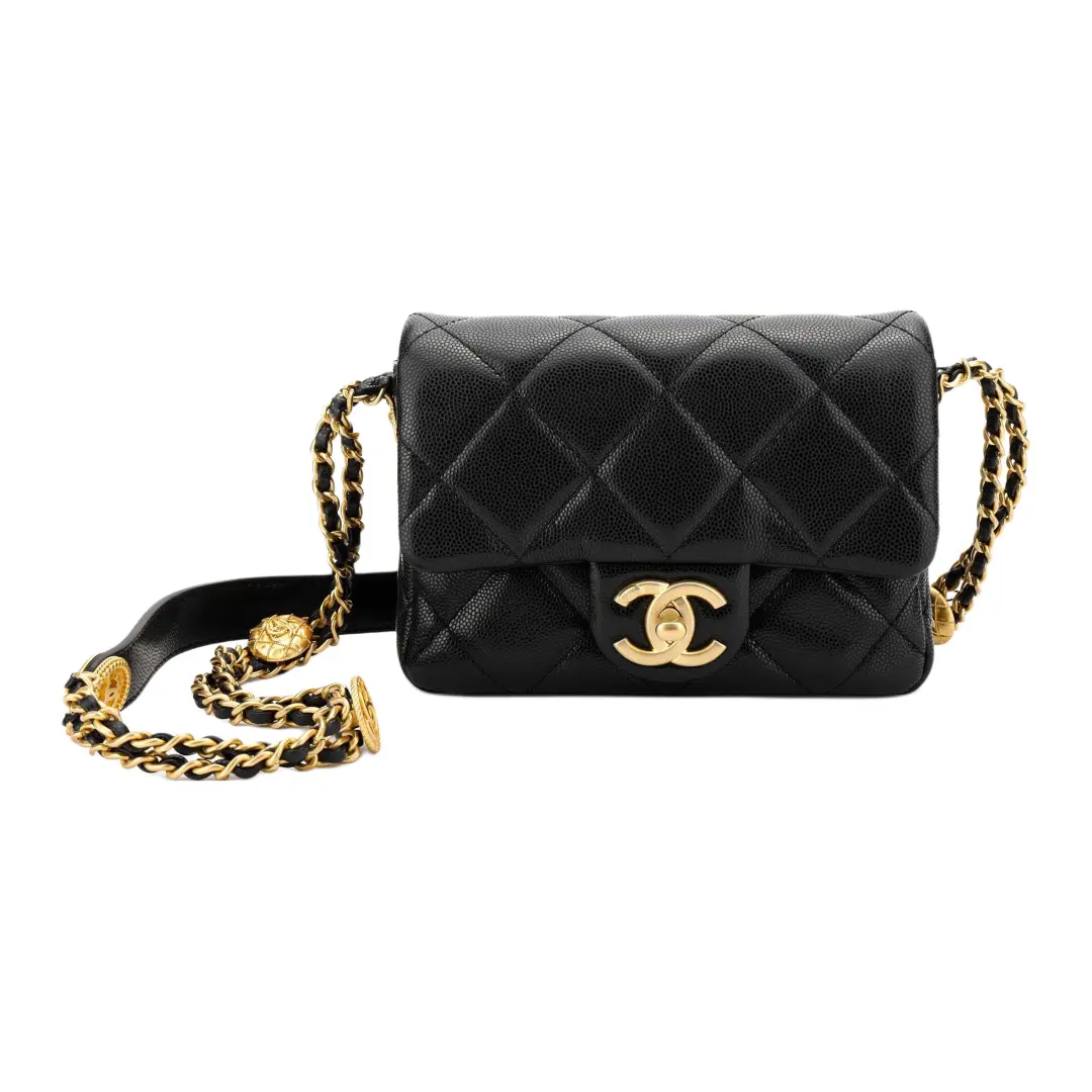 CHANEL Grain Embossed Cow Leather Shoulder Bag, Crossbody Bag Women's Black