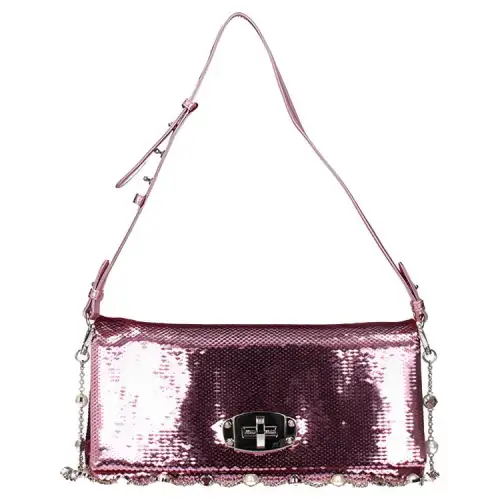 MIU MIU Leather Handbag, Shoulder Bag Women's Pink & Silver
