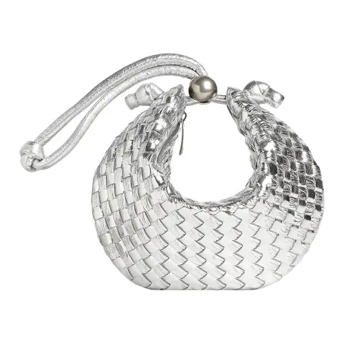 Bottega Veneta Pressed Sheepskin Handbag Clutch Small Women's Silver
