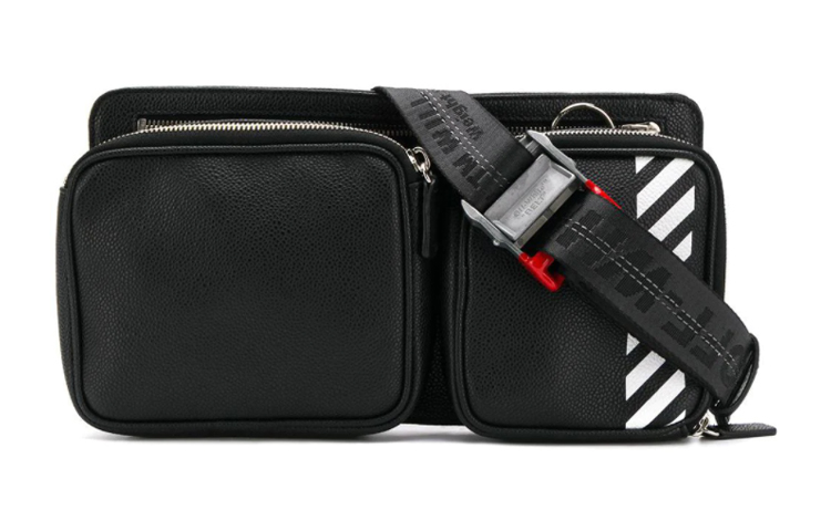 OFF WHITE Zip Closure Textured Leather Fanny Pack Men's Black