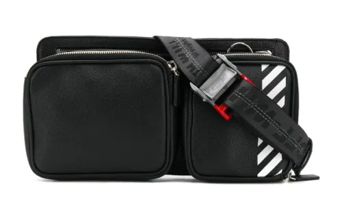 OFF WHITE Zip Closure Textured Leather Fanny Pack Men's Black
