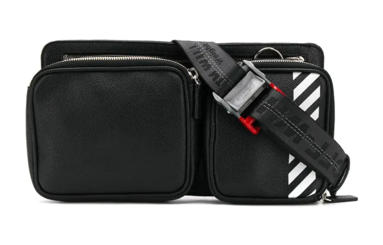 OFF WHITE Zip Closure Textured Leather Fanny Pack Men's Black