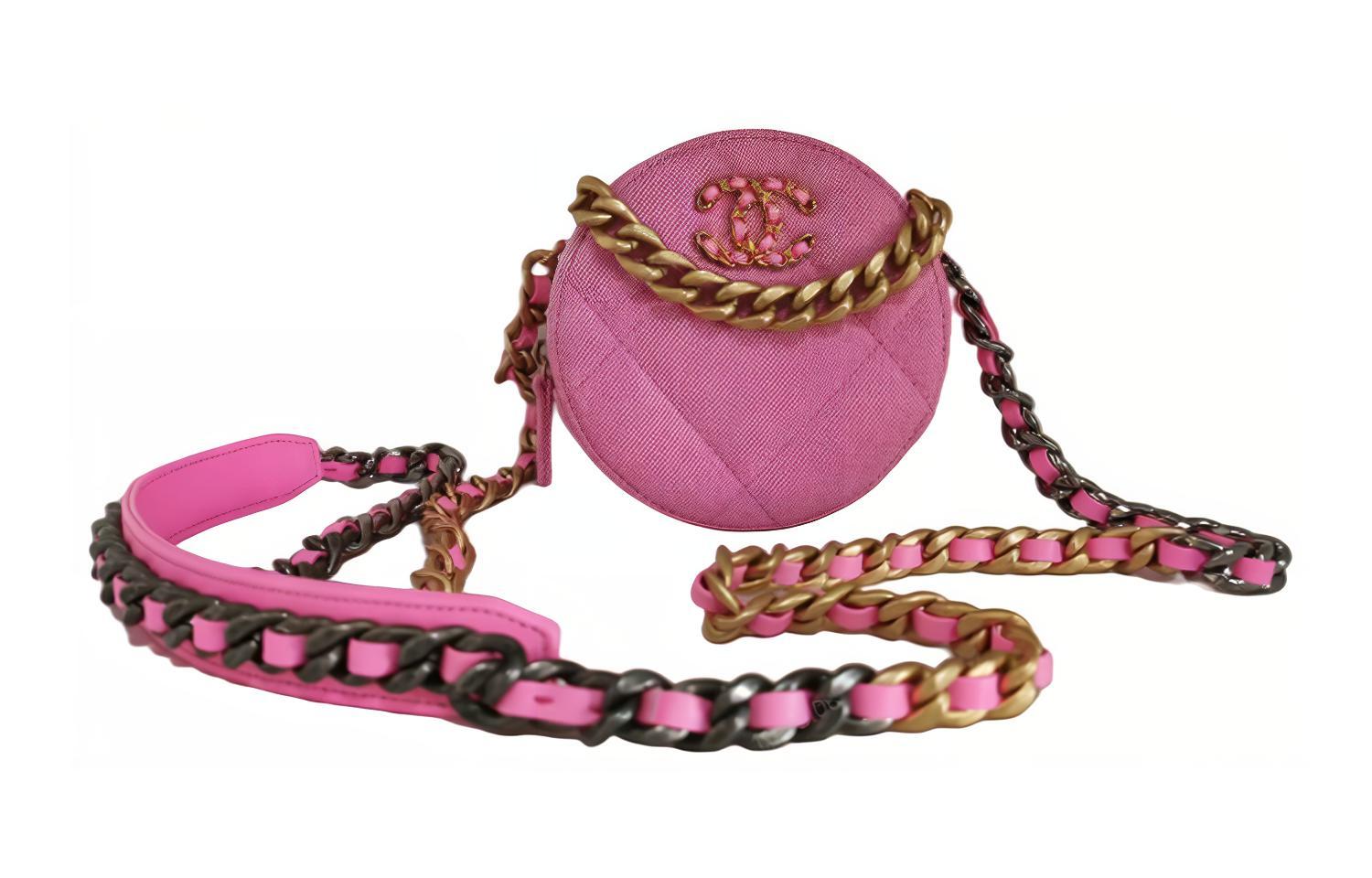 CHANEL 19Bag Denim Crossbody Bags Women's Bright Pink