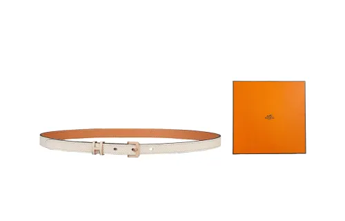 HERMES POP H Calfskin Leather Belts Women's Milk White Width 1.5cm