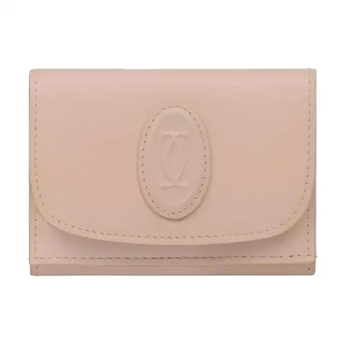 CARTIER Calfskin Wallet Mini Women's Pink Beige