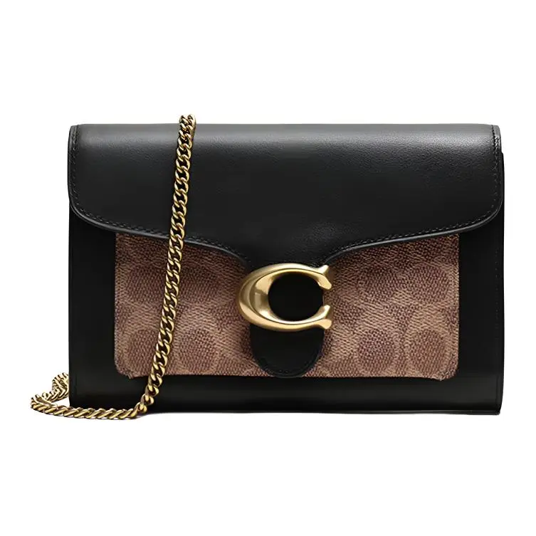 COACH Tabby Canvas Leather Chain Bag, Crossbody Bag, Shoulder Bag Women's Black & Brown Monogram