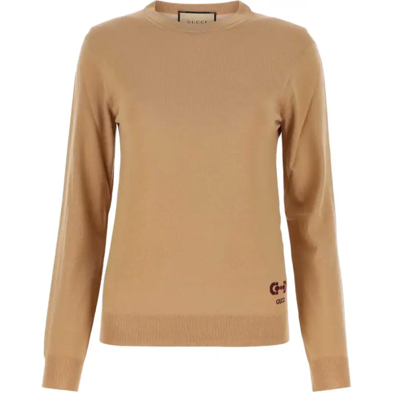 GUCCI Knitwear Women's Camel Crew Neck Moderate Other