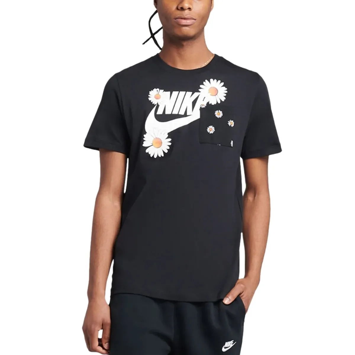 Nike T-Shirts Men's Black Crew Neck Moderate Straight Fit