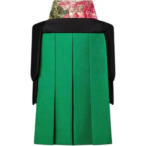 LOUIS VUITTON Macro Tweed Trapeze Pleat Dress Long Sleeved Dress Women's Fennel Green