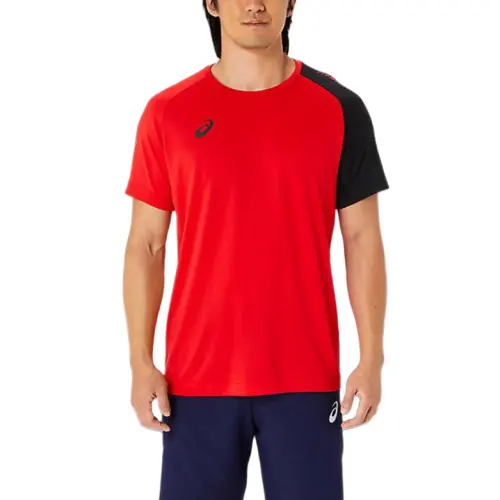 ASICS T Shirts Men's Red Crew Neck Moderate Straight Fit