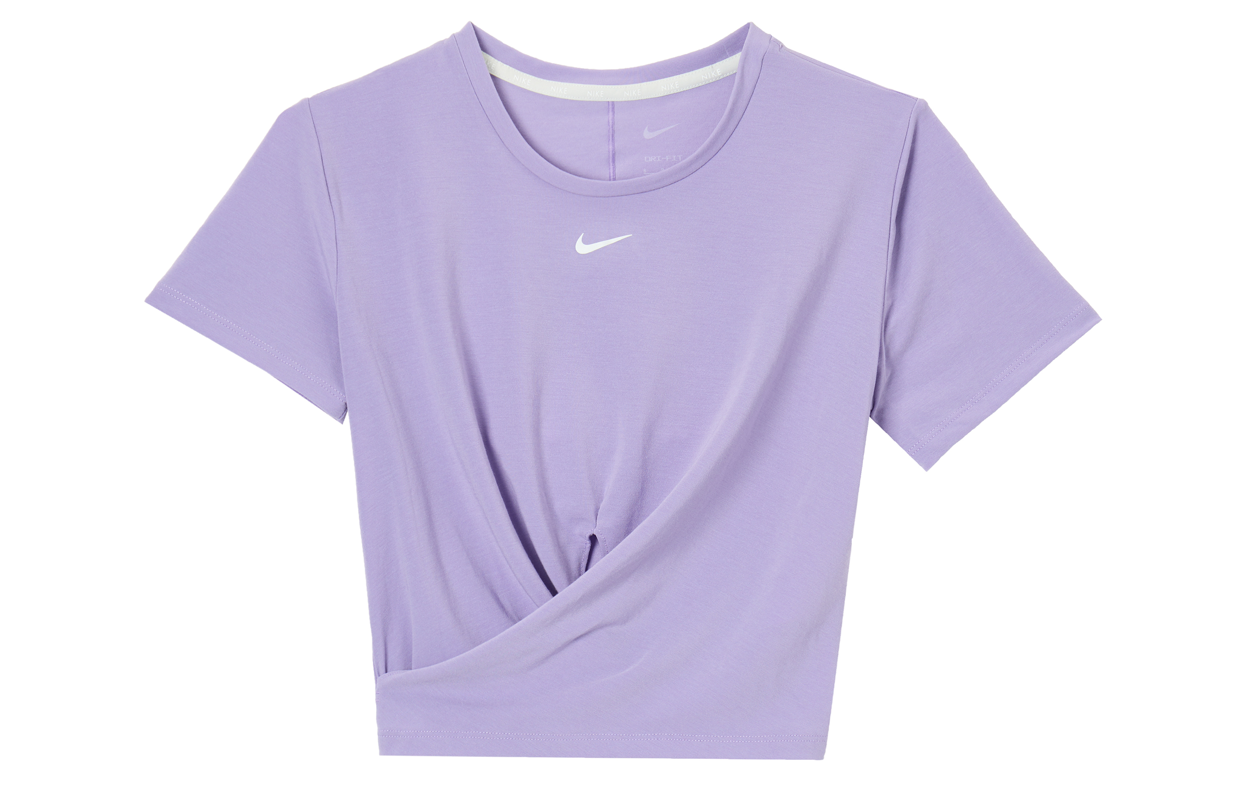 Nike Dri-FIT One Luxe Logo Crewneck Twist-Front Pullover T-Shirt Purple