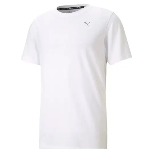 PUMA Mix Badge Long T Shirts Men's White Crew Neck Moderate Straight Fit