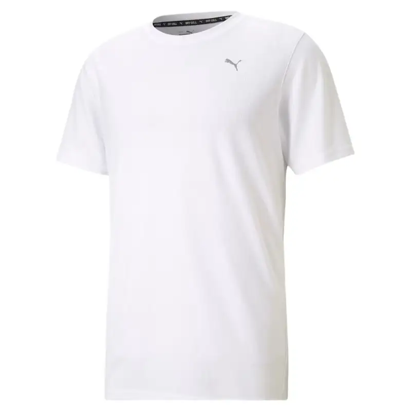 PUMA Mix Badge Long T Shirts Men's White Crew Neck Moderate Straight Fit