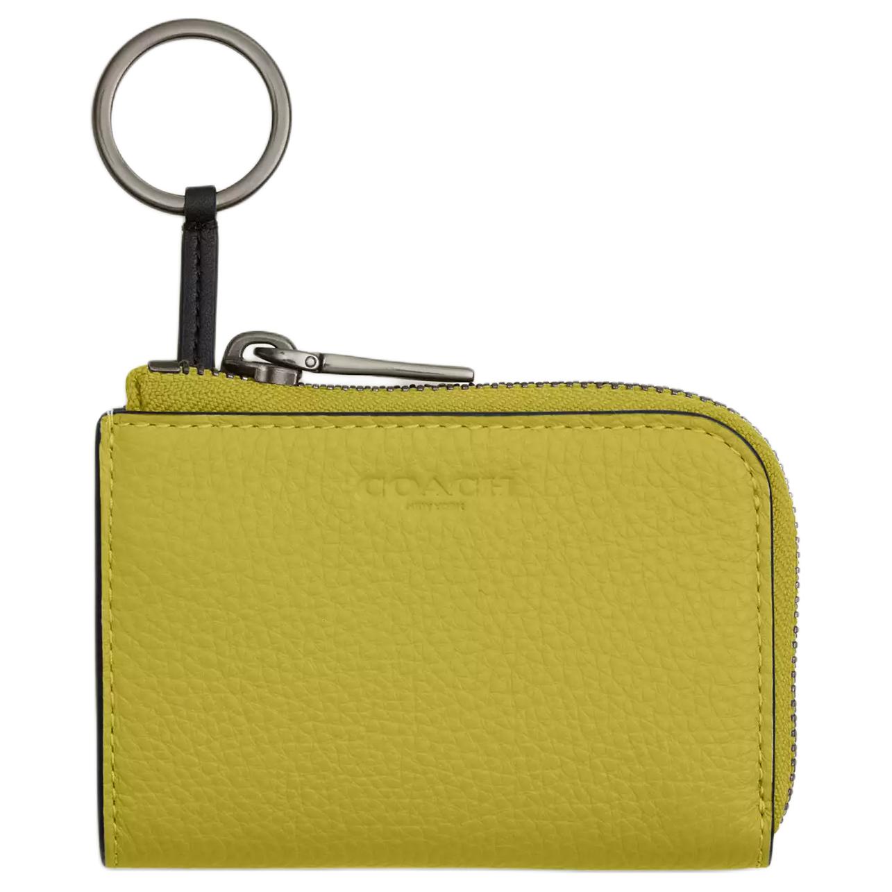 COACH Coach 11 Refined Pebbled Zip Closure Lined Leather Key Case Mini Women's Lime Green