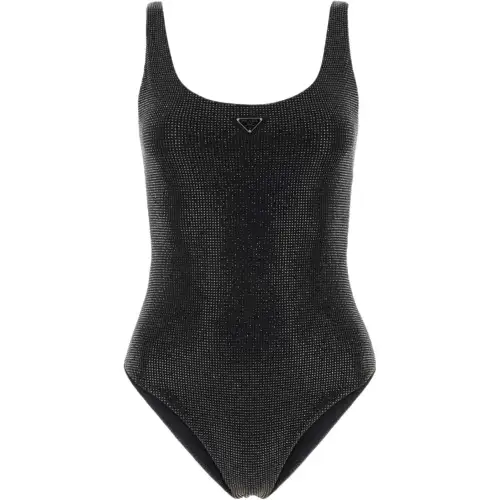 Prada triangle-logo rhinestone-embellished swimsuit
