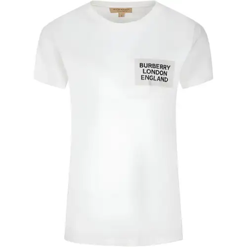 Burberry T Shirts Women's White Crew Neck Moderate Straight Fit