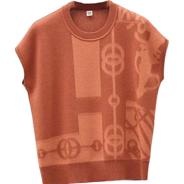 HERMES Cashmere Sweaters Women's Orange Crew Neck Moderate