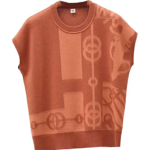 HERMES Cashmere Sweaters Women's Orange Crew Neck Moderate