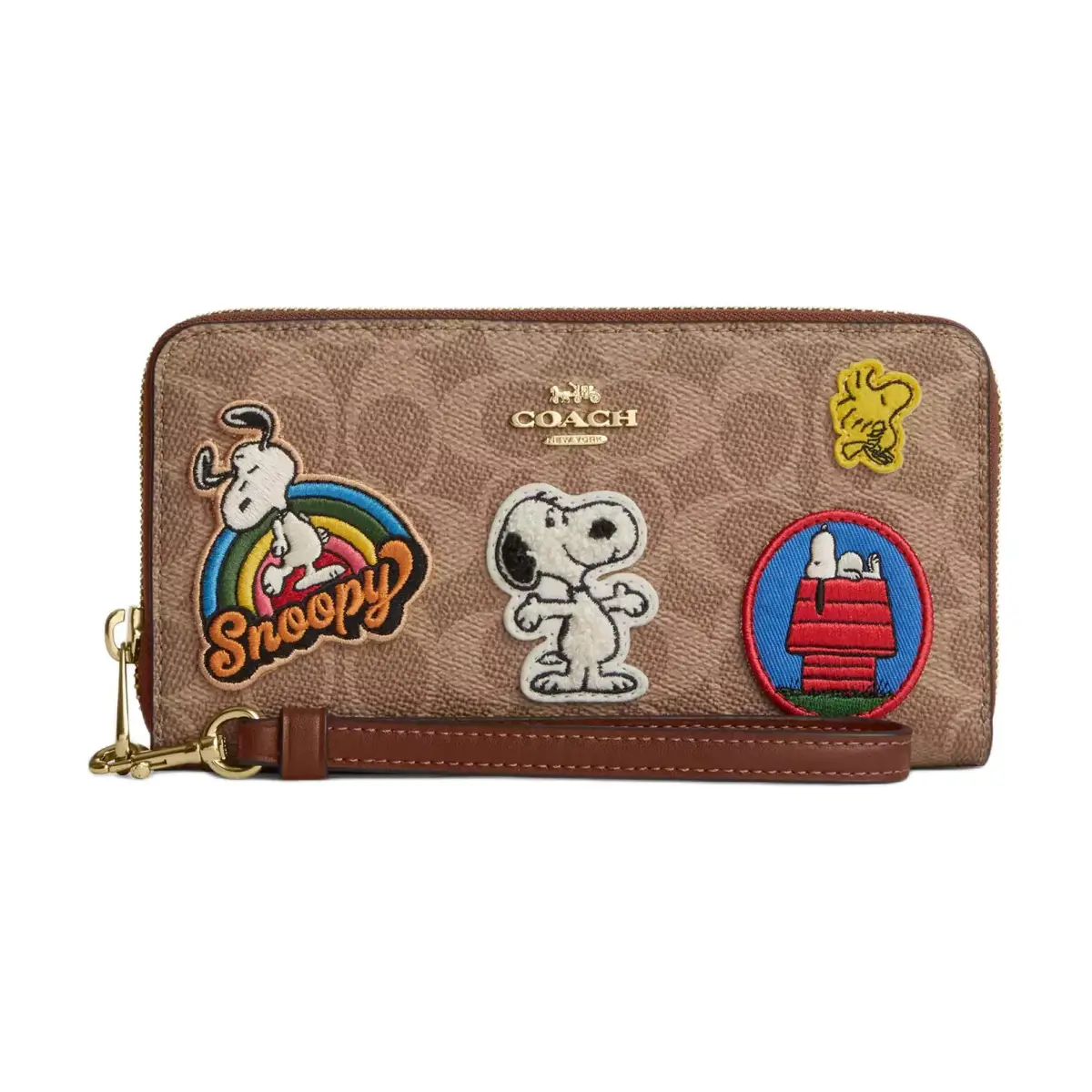 COACH PEANUTS Collaboration Zip Around Coated Canvas Wallet Regular Women's Tan