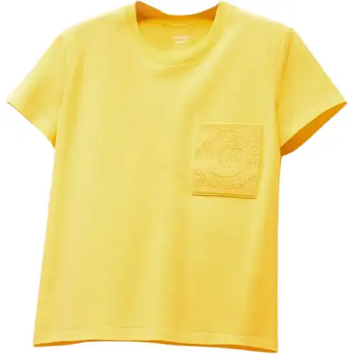 HERMES T Shirts Women's Yellow Crew Neck Moderate Straight Fit