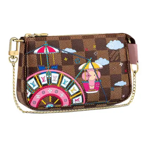 LOUIS VUITTON Pochette Accessories Damier Ebene Vivienne Holiday Mini Rose Ballerine Pink