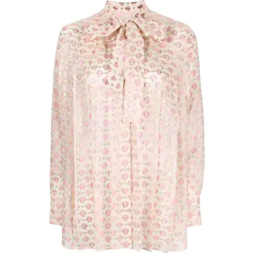 pussy-bow collar jacquard blouse