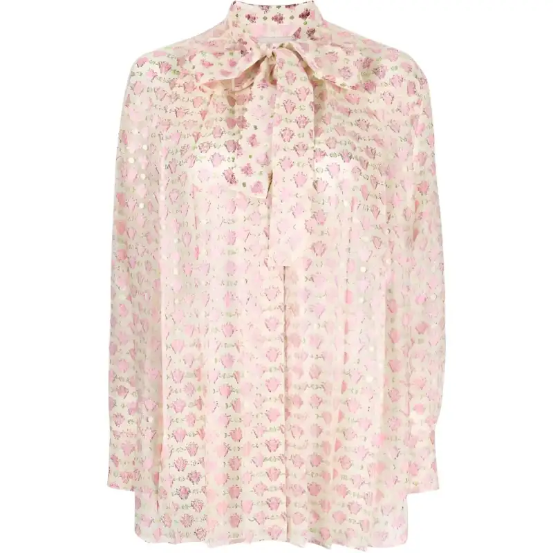 pussy-bow collar jacquard blouse