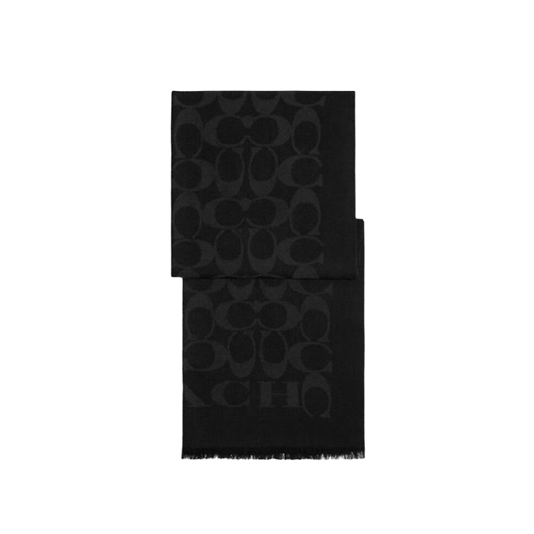 COACH Mulberry Silk Sheep Wool Knit Scarves Women's Black