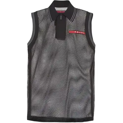 PRADA Tank Tops Women's Black Lapel Moderate Straight Fit