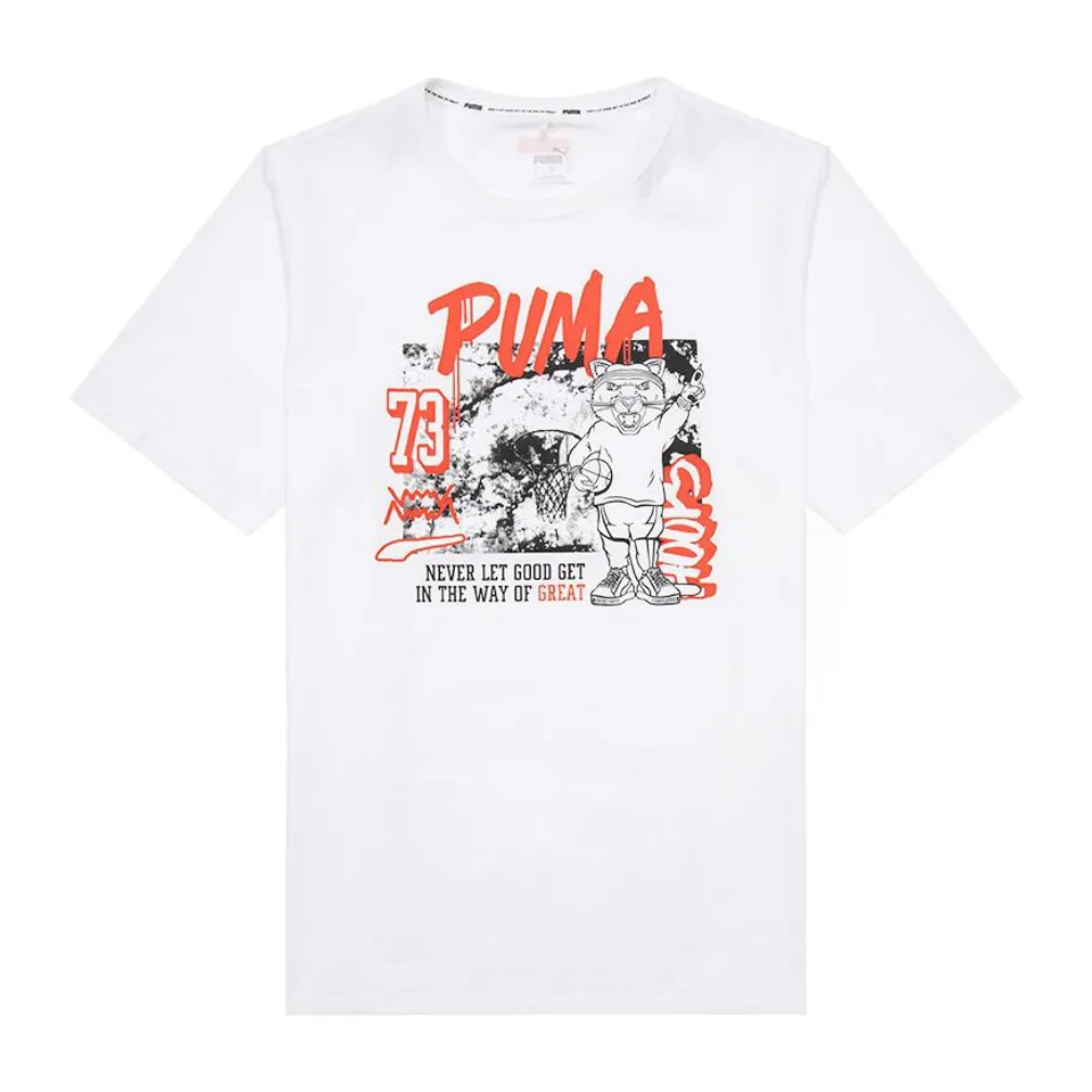 PUMA T-Shirts Men's White Crew Neck Moderate Straight Fit