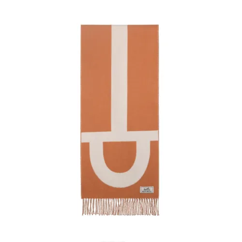 HERMES Cashmere Knit Scarves Unisex Orange