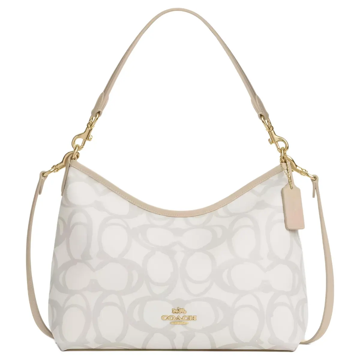 COACH LaurelSignature Coated Canvas Handbag, Shoulder Bag Large Women's Ecru