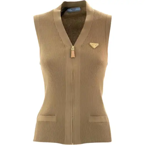 PRADA V Neck Zip Up Knit Vest